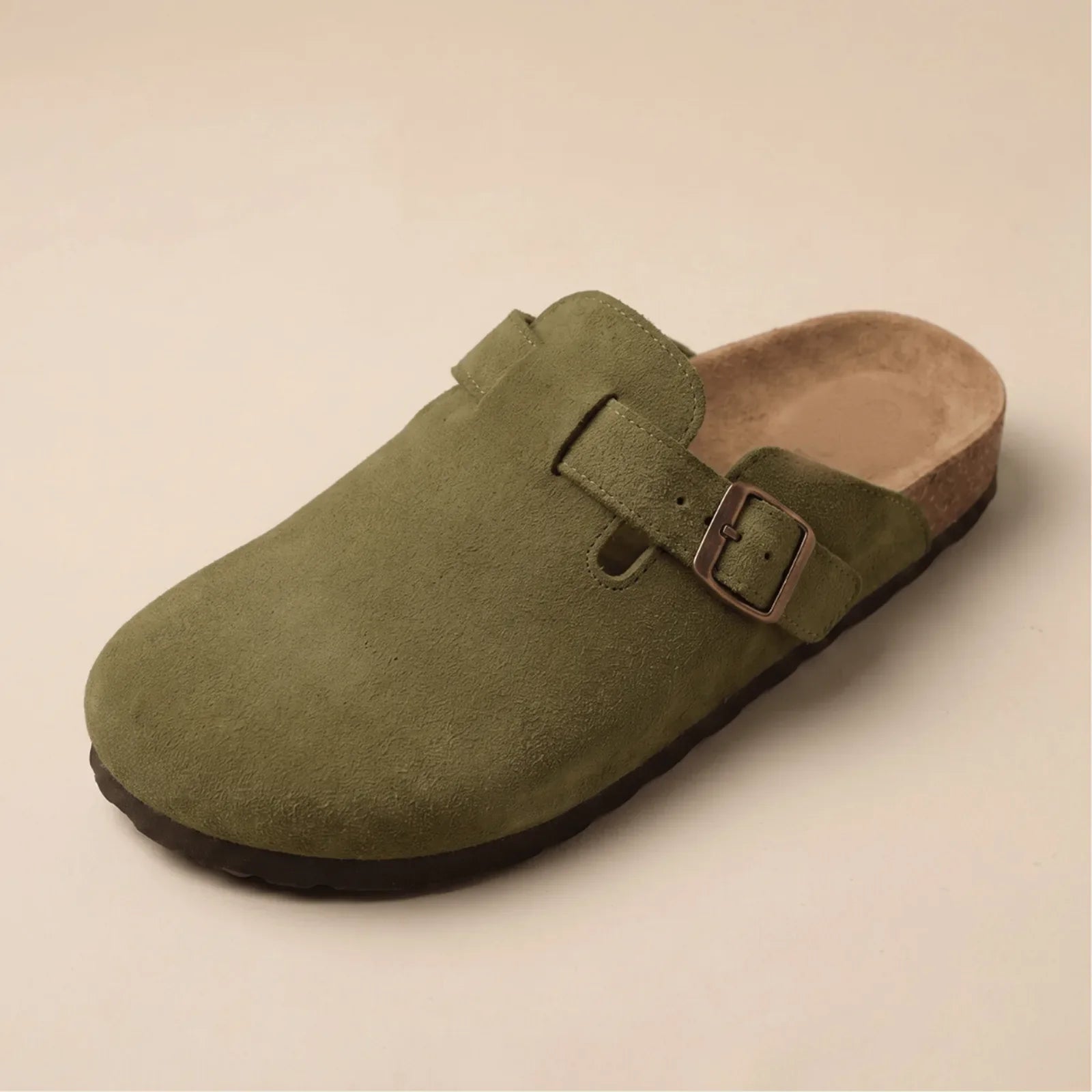 Qorvira suede clog in Army Green