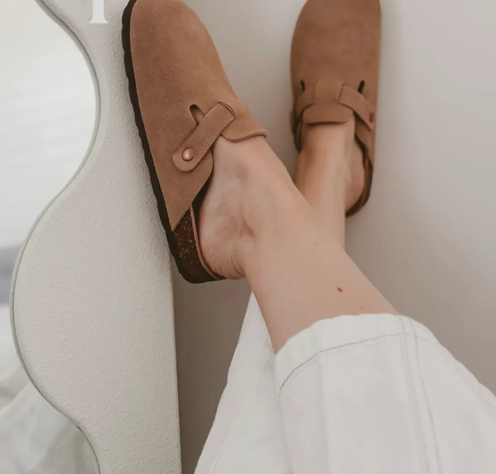 Qorvira suede clogs worn
